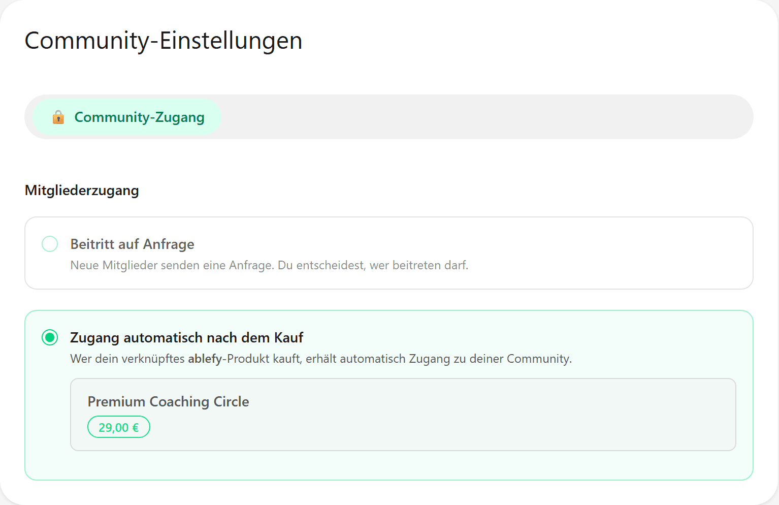 Verknüpftes ablefy-Produkt mit automatischer Zugangsverwaltung in foroom