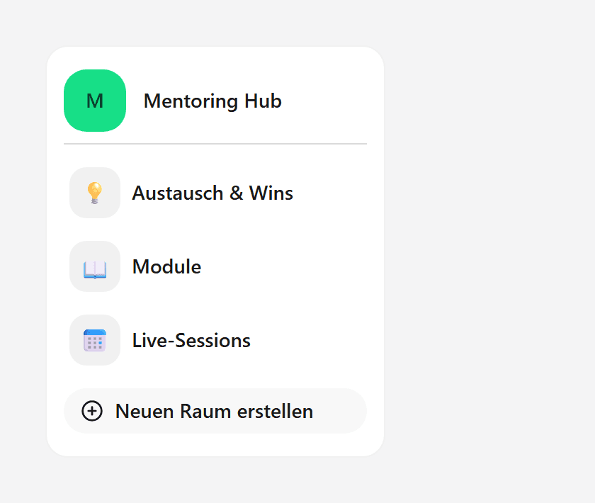 Räume-Leiste mit Button Neuen Raum erstellen, sichtbar für Ersteller und Admins