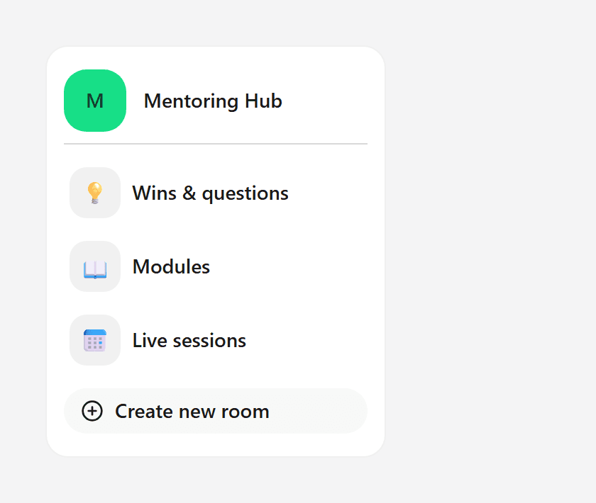 Rooms rail with the Create new room button, visible to owners and admins